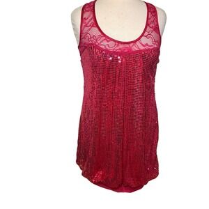 Pink Sequin Lace Racerback Bubble Hem Mini Dress Y2K Party‎ Night Out Cocktail